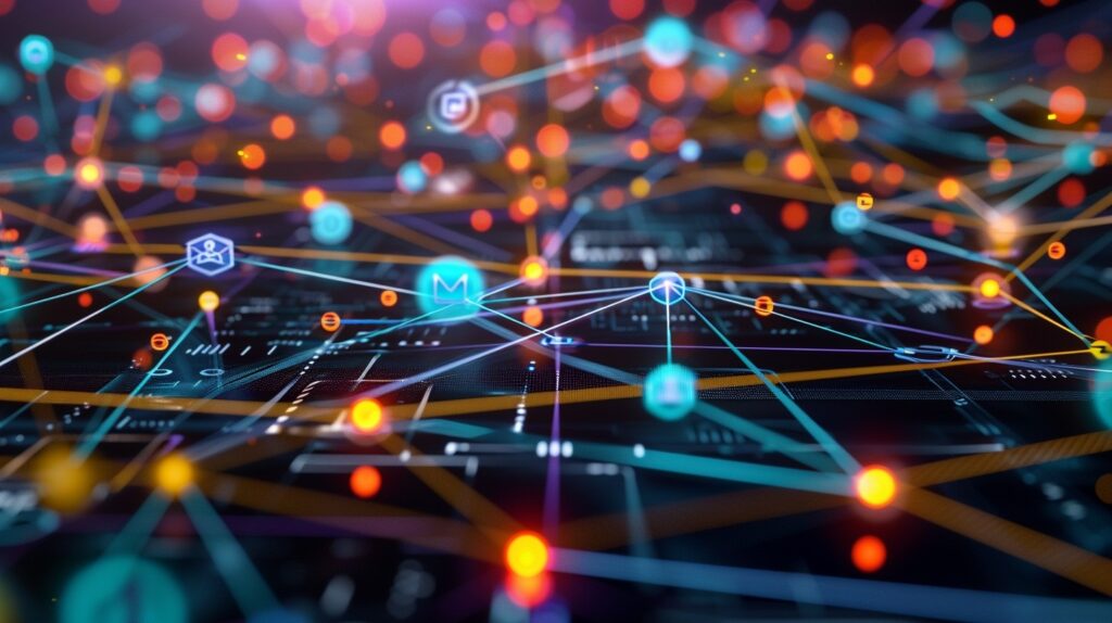 Stylized digital network illustrating global connectivity and data flow.