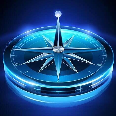 Futuristic blue digital compass graphic symbolizing precision navigation and clear direction