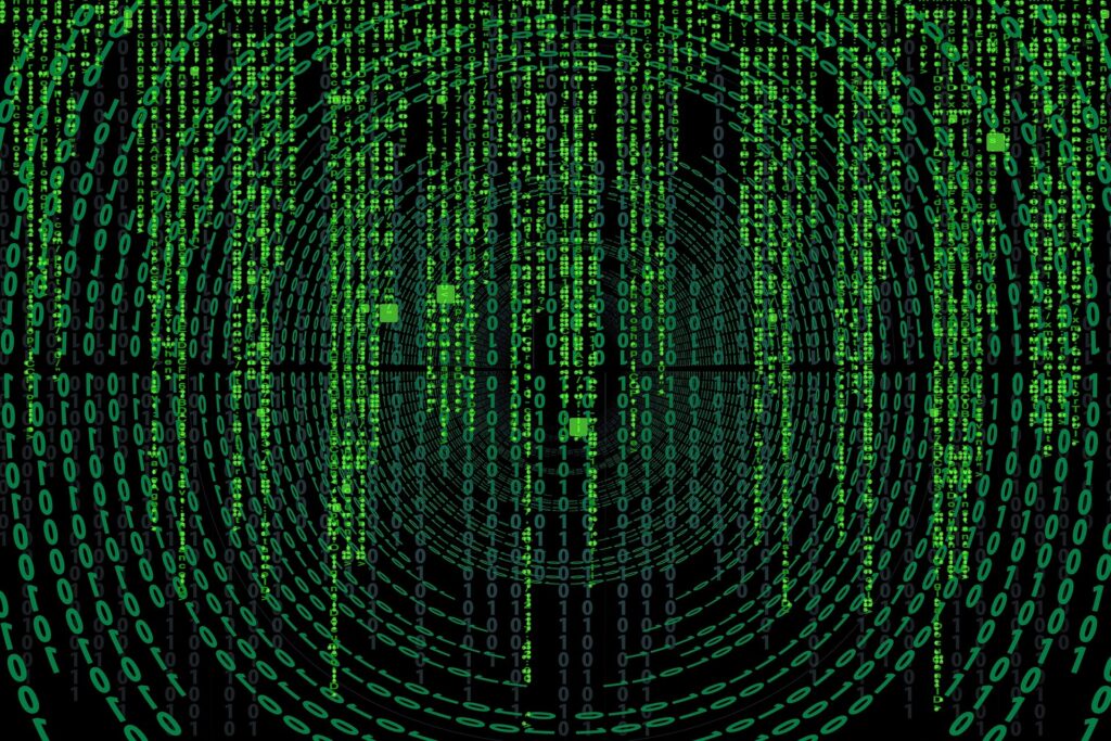 Digital matrix of streaming binary data representing sensor analytics and AI processing